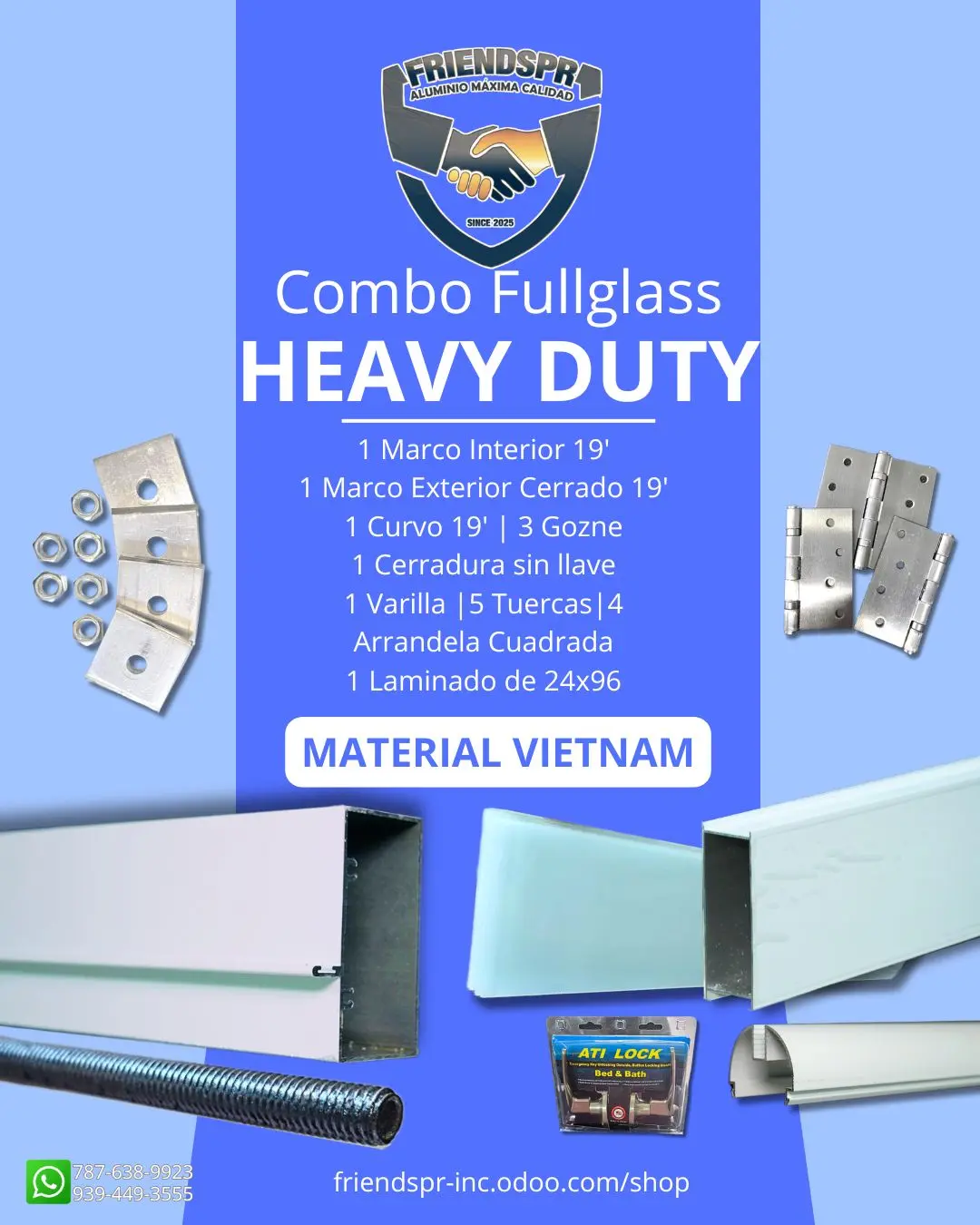 BLANCO - Combo Heavy FullGlass COMPLETO- - Accesorios Y Laminado 24*96 (VIETNAM)