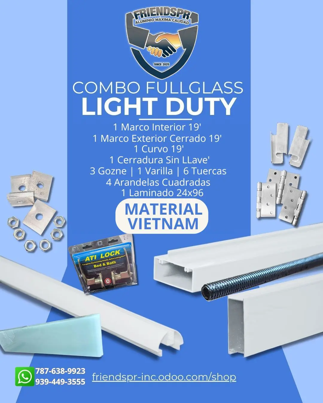 BLANCO - COMBO FULL GLASS (LIGHT DUTY) COMPLETO Laminado Leche 36"*96" 